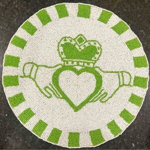 2 TIRAMISU Beaded Placemat Charger St. Patrick’s  Day Claddagh heart